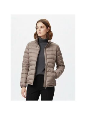 Uniqlo Ultra Light Down Packable Puffer Jacket Greige Champagne L Quiet Luxury